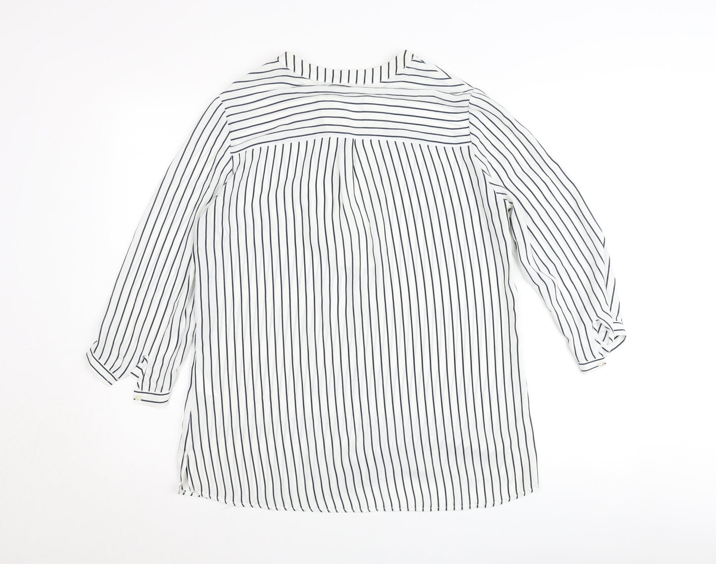 Tinta Style Women's White Striped V-Neck 3/4 Sleeve Tunic Blouse Size 10