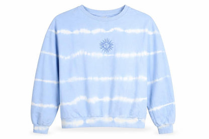Pull & Bear Women's Blue Tie-Dye Sun Embroidered Pullover Jumper Size 14