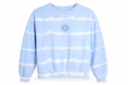 Pull & Bear Women's Blue Tie-Dye Sun Embroidered Pullover Jumper Size 14
