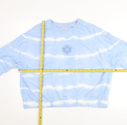 Pull & Bear Women's Blue Tie-Dye Sun Embroidered Pullover Jumper Size 14