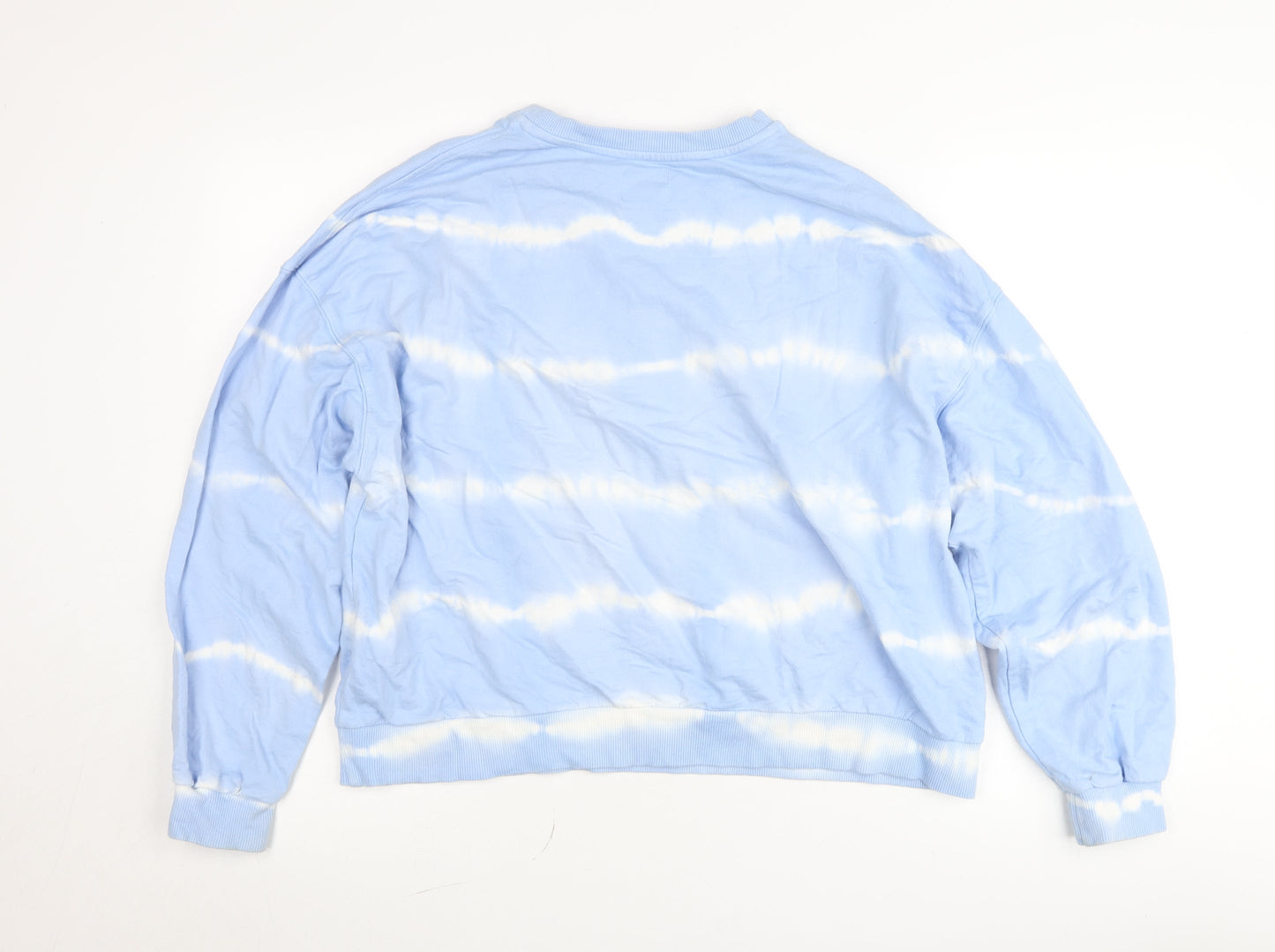 Pull & Bear Women's Blue Tie-Dye Sun Embroidered Pullover Jumper Size 14