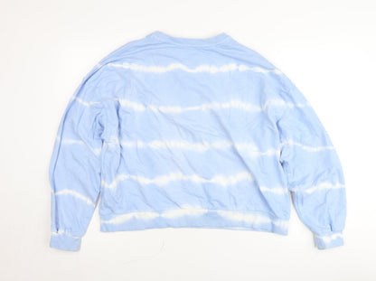 Pull & Bear Women's Blue Tie-Dye Sun Embroidered Pullover Jumper Size 14