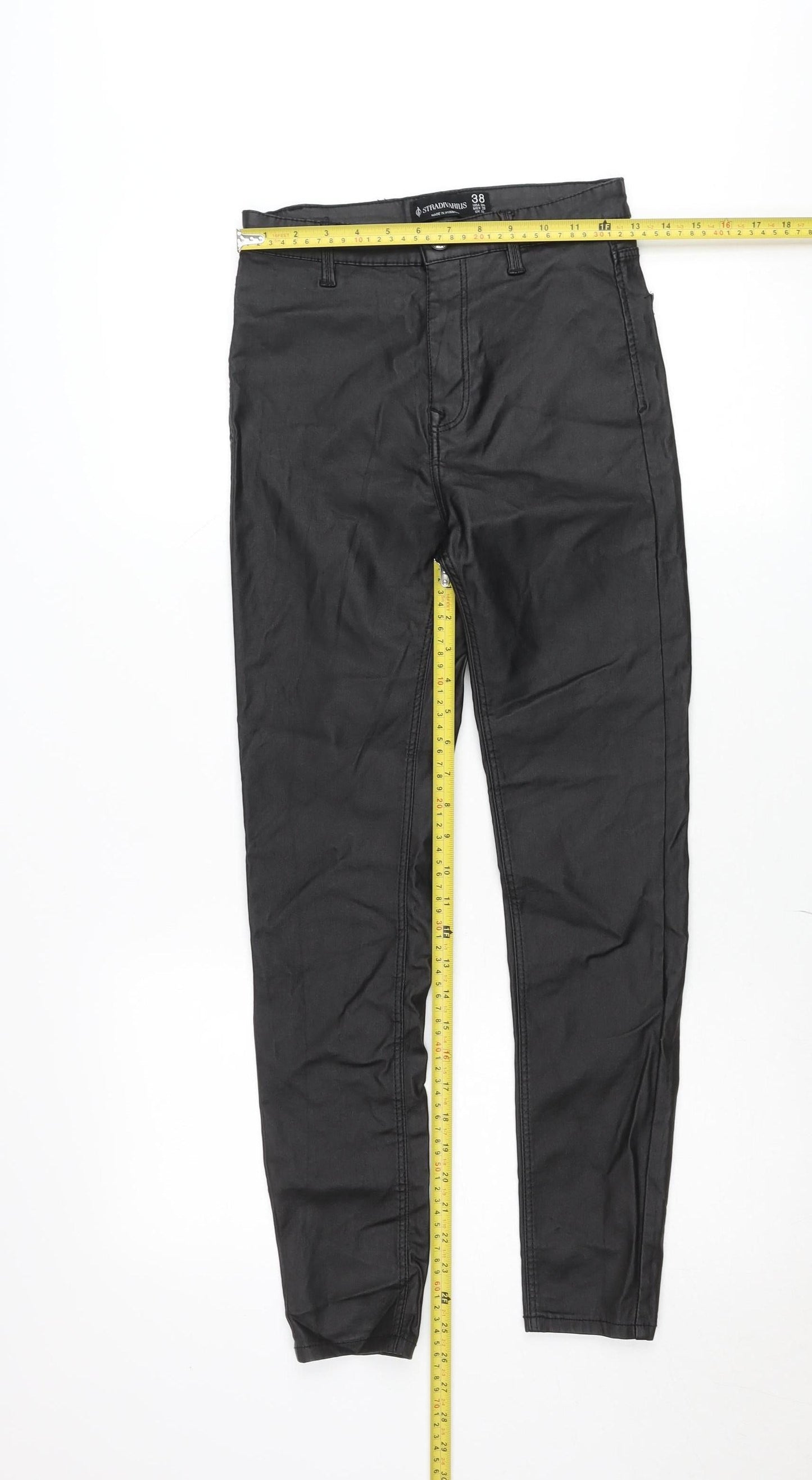Stradivarius Women Black Slim Chino Trousers UK 10 Cotton Twill