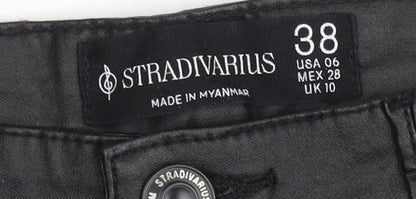 Stradivarius Women Black Slim Chino Trousers UK 10 Cotton Twill