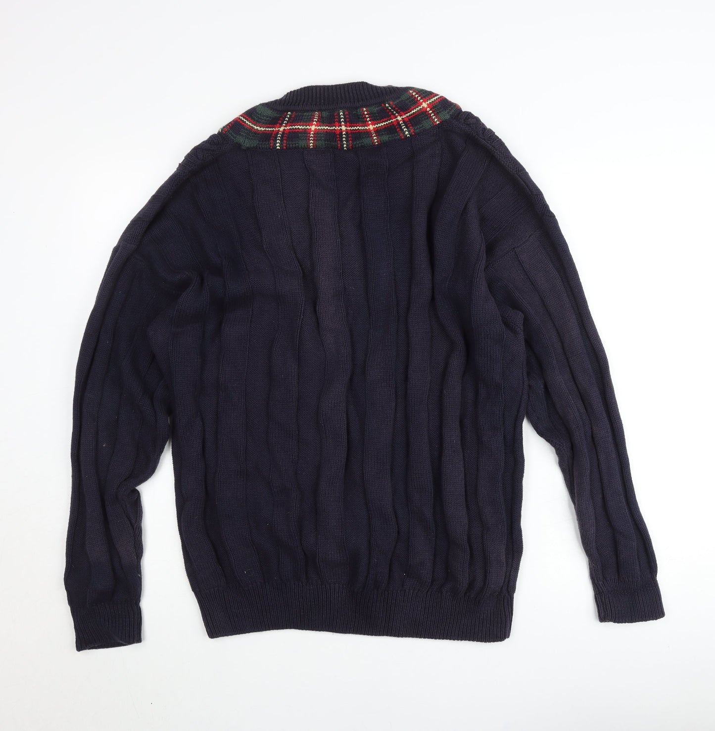 GANT Mens Blue Cotton Cable-Knit V-Neck Jumper Size L