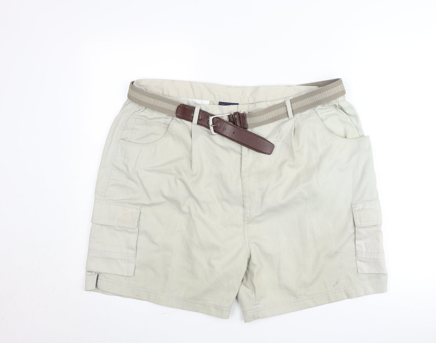 Fishtank Men's Beige Cargo Shorts Size 54 with Belt Lightweight Cotton