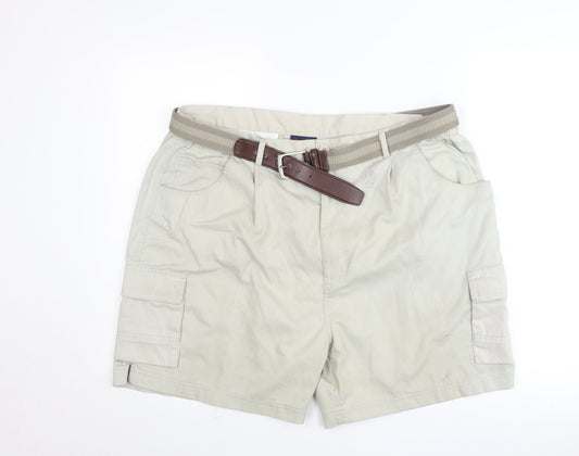 Fishtank Men's Beige Cargo Shorts Size 54 with Belt Lightweight Cotton