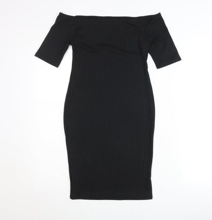 New Look Women’s Black Off Shoulder Ribbed Bodycon Midi Dress Size 8