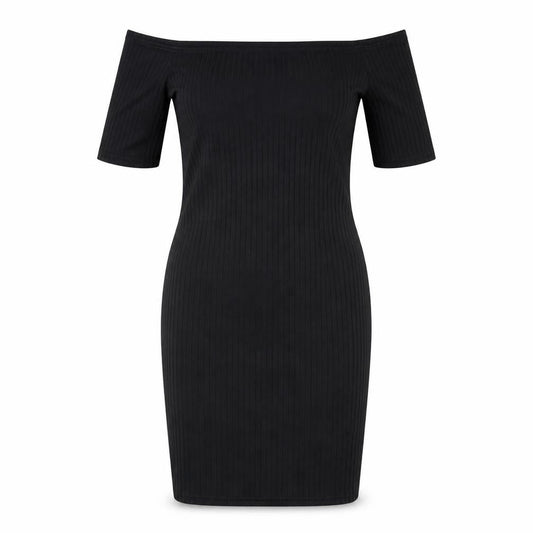 New Look Women’s Black Off Shoulder Ribbed Bodycon Midi Dress Size 8