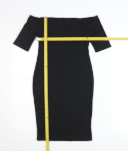 New Look Women’s Black Off Shoulder Ribbed Bodycon Midi Dress Size 8