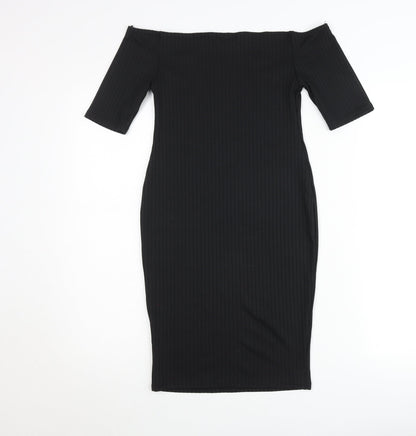 New Look Women’s Black Off Shoulder Ribbed Bodycon Midi Dress Size 8