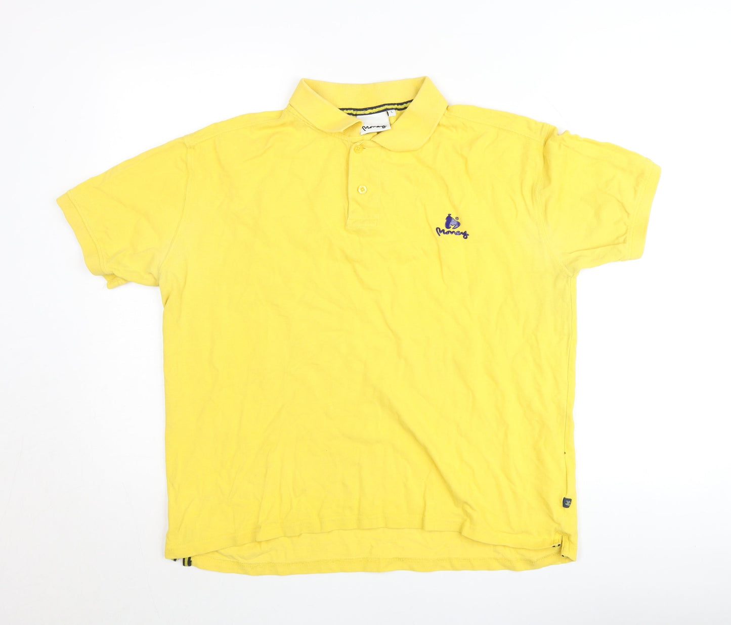 Money Mens Yellow Polo Shirt L Cotton Embroidered Logo Casual