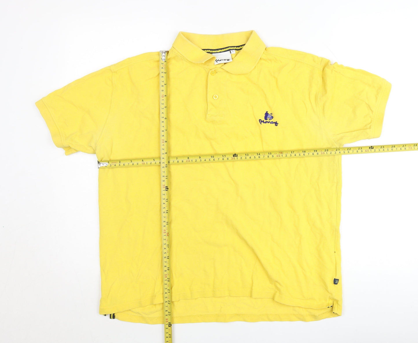 Money Mens Yellow Polo Shirt L Cotton Embroidered Logo Casual