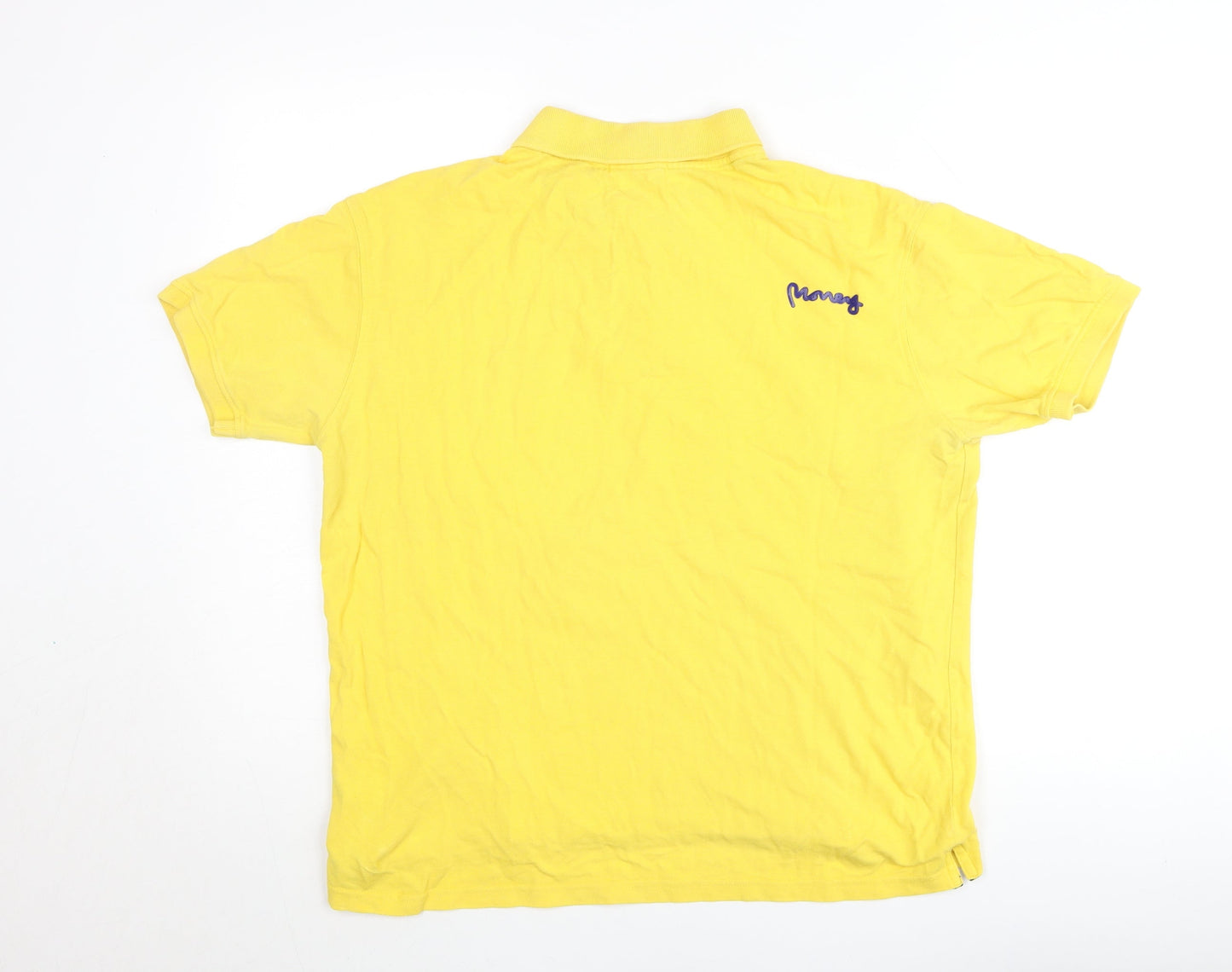 Money Mens Yellow Polo Shirt L Cotton Embroidered Logo Casual
