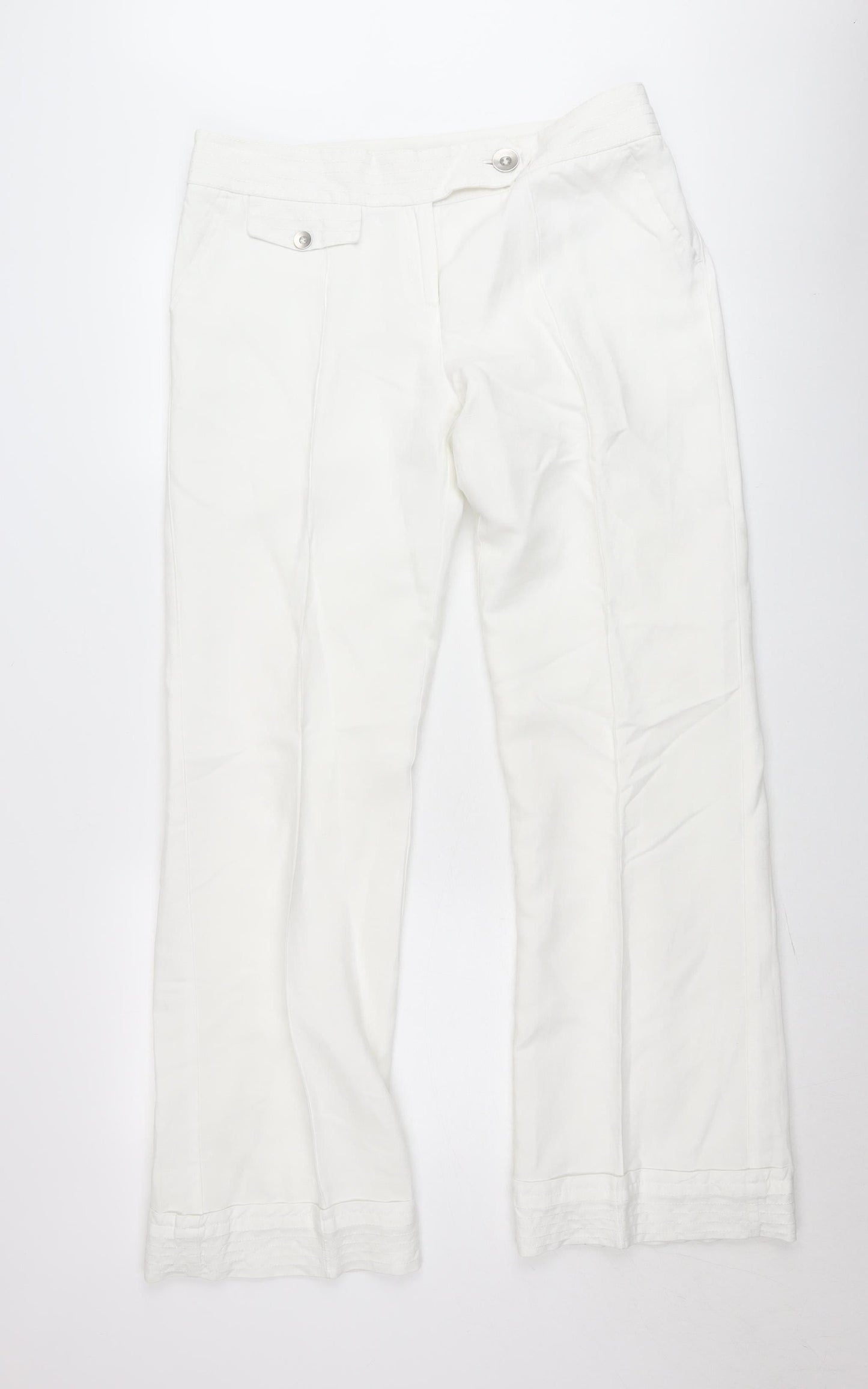 Savida Women’s White Chino Trousers Size 14 Mid Rise Cotton Blend