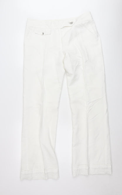 Savida Women’s White Chino Trousers Size 14 Mid Rise Cotton Blend