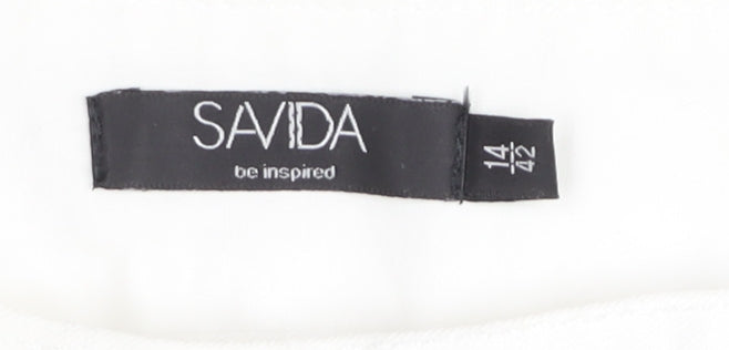 Savida Women’s White Chino Trousers Size 14 Mid Rise Cotton Blend