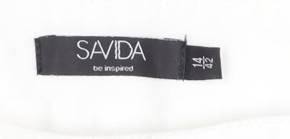 Savida Women’s White Chino Trousers Size 14 Mid Rise Cotton Blend