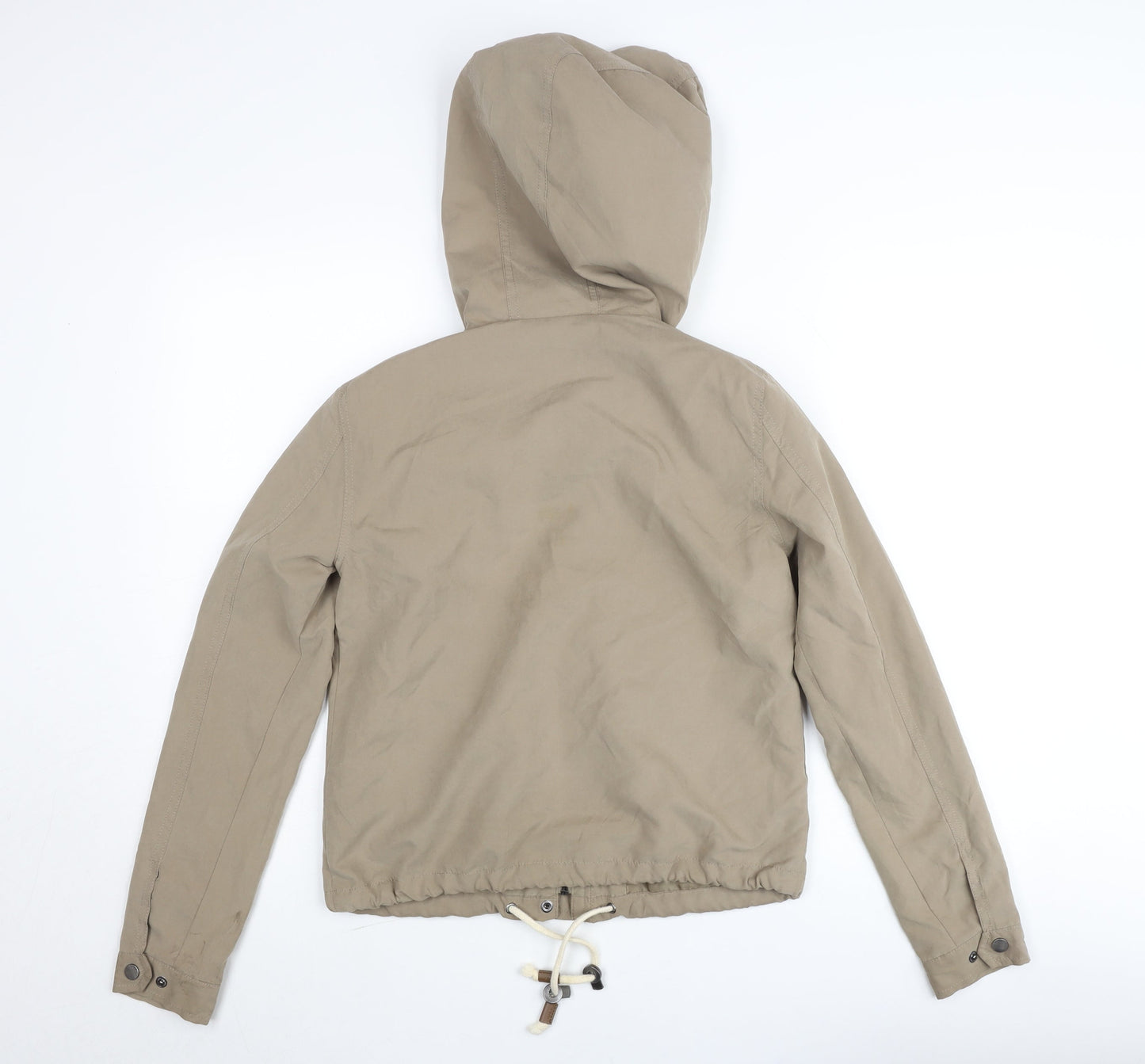 ONLY Girls Beige Hooded Anorak Jacket XS Cotton Drawstring Casual Coat
