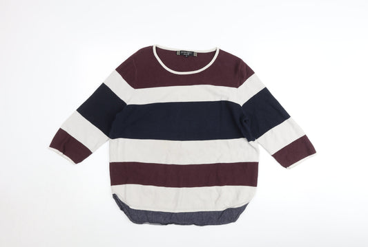 Front view of Principles by Ben de Lisi Women’s Multicoloured Striped Knit 3/4 Sleeve Top, size UK 18