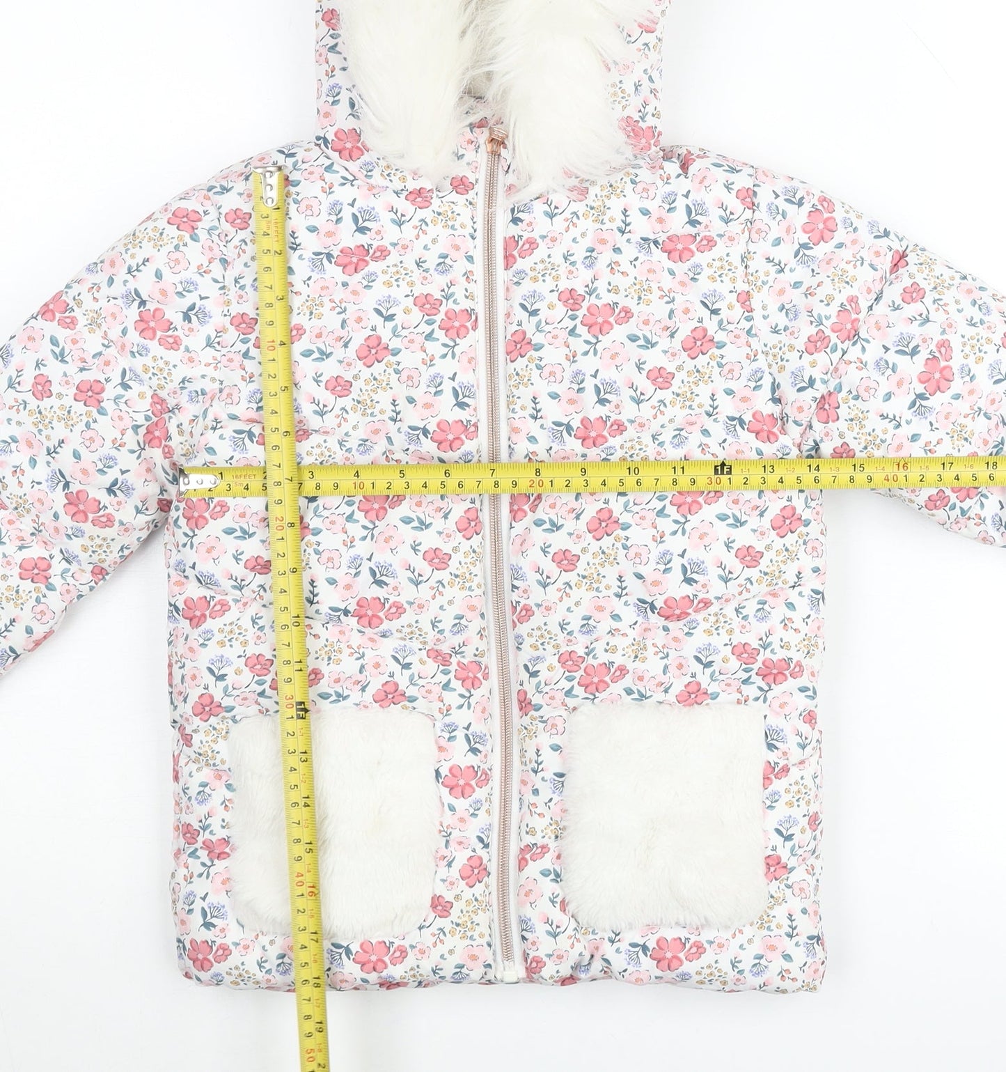 Primark Girls Multicoloured Floral Hooded Puffer Jacket 4-5 Years