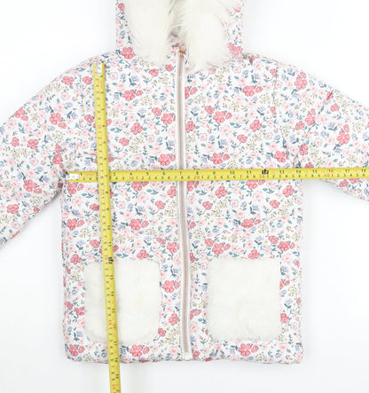 Primark Girls Multicoloured Floral Hooded Puffer Jacket 4-5 Years