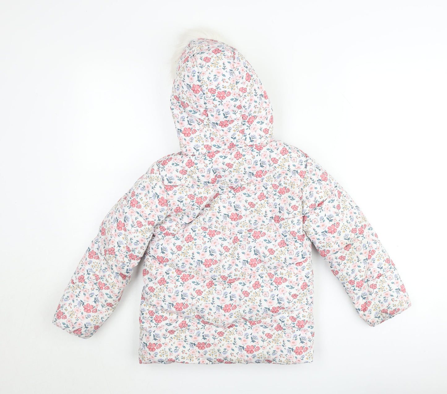 Primark Girls Multicoloured Floral Hooded Puffer Jacket 4-5 Years