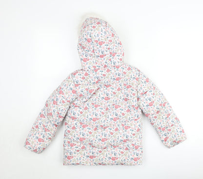 Primark Girls Multicoloured Floral Hooded Puffer Jacket 4-5 Years