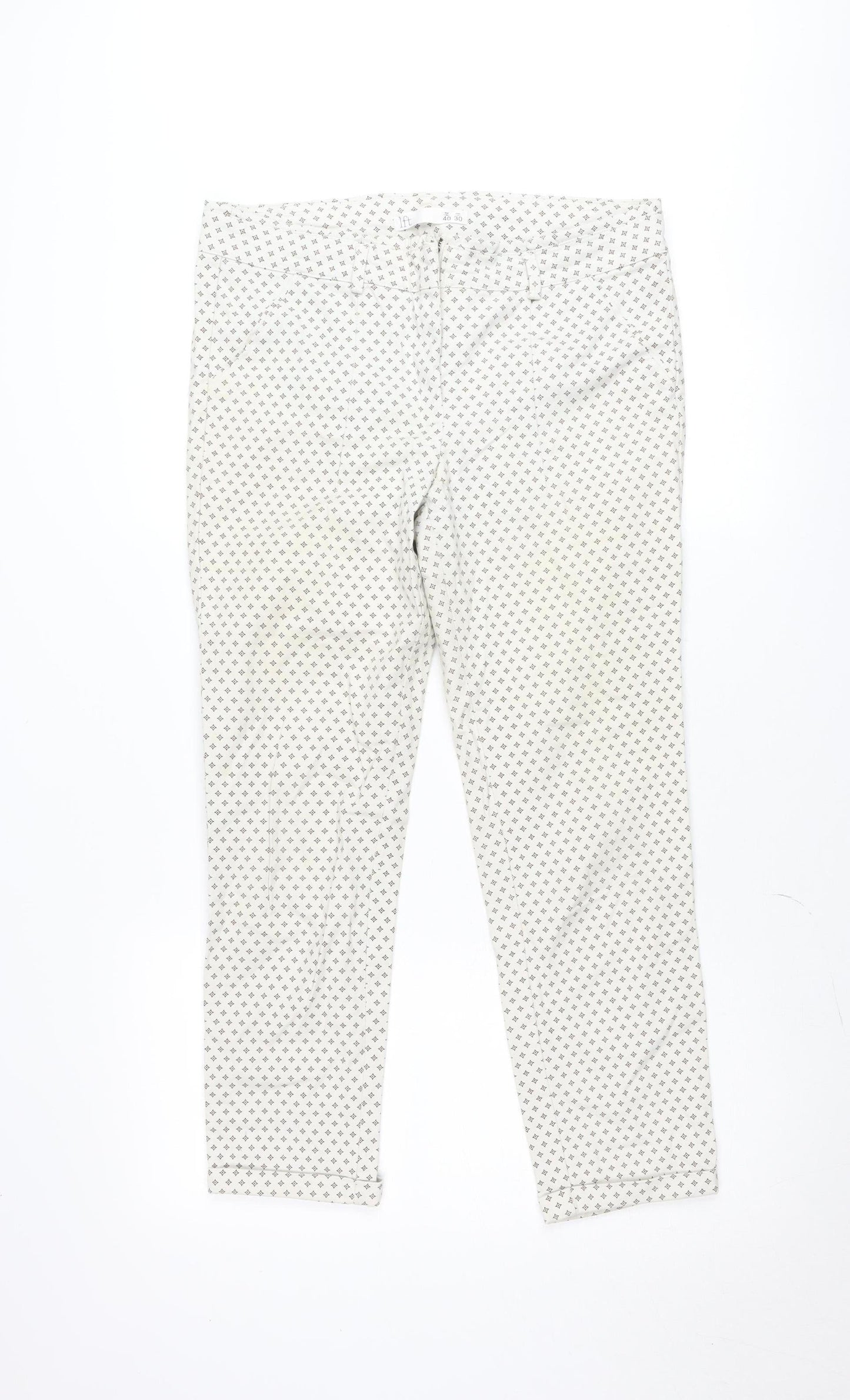 LFT Women's Beige Geometric Stretch Chino Trousers Size 12 Slim Fit