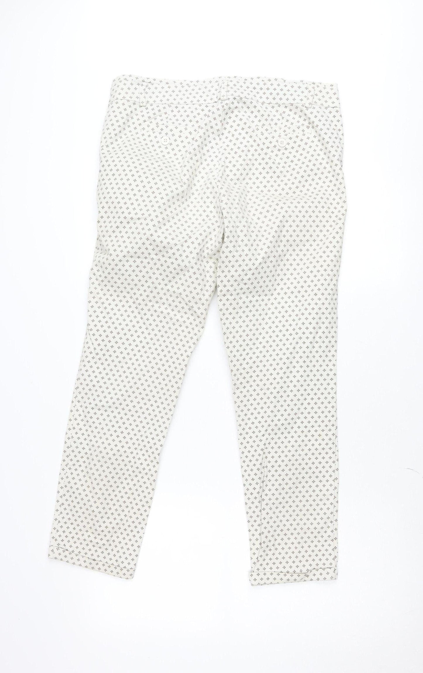 LFT Women's Beige Geometric Stretch Chino Trousers Size 12 Slim Fit
