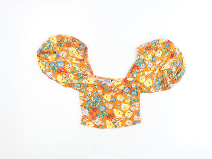 ZARA Women’s Orange Floral Puff Sleeve Cropped Blouse Size S
