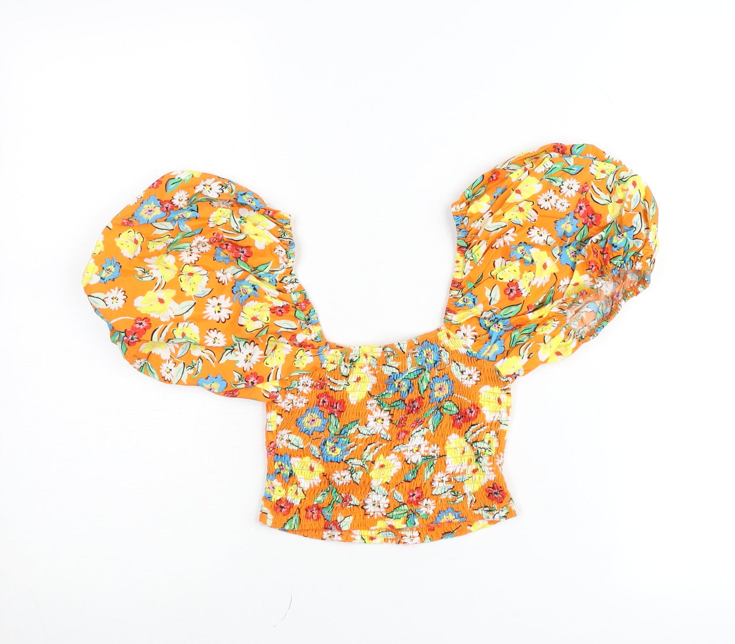ZARA Women’s Orange Floral Puff Sleeve Cropped Blouse Size S