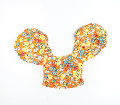 ZARA Women’s Orange Floral Puff Sleeve Cropped Blouse Size S
