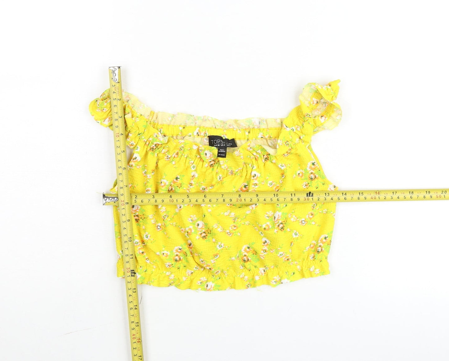 Topshop Women’s Yellow Floral Cropped Off Shoulder Blouse UK 8