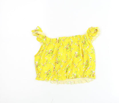 Topshop Women’s Yellow Floral Cropped Off Shoulder Blouse UK 8