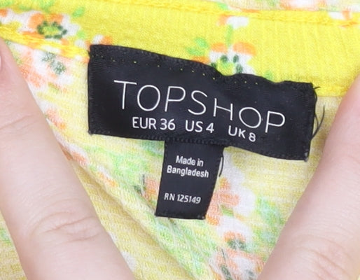 Topshop Women’s Yellow Floral Cropped Off Shoulder Blouse UK 8