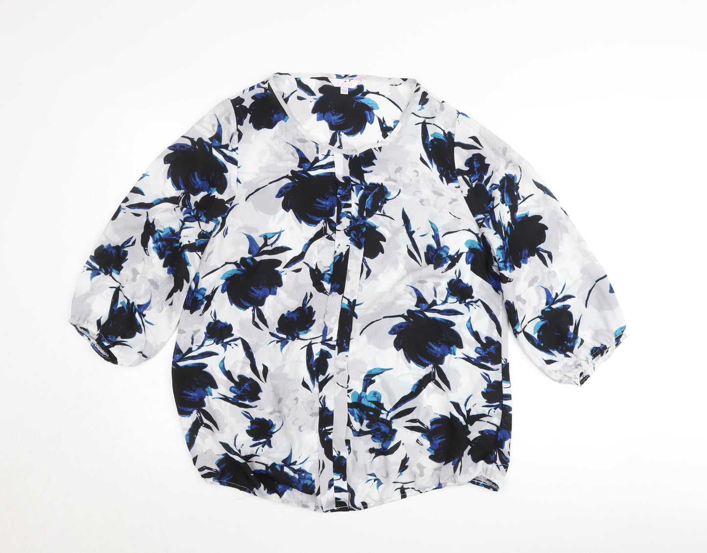 Julipa Women Blue Floral Chiffon Tunic Blouse Size 14