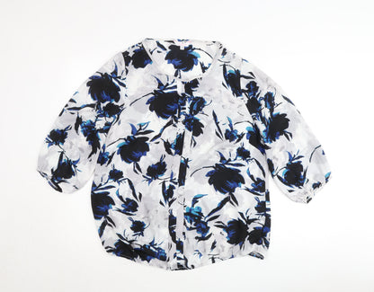 Julipa Women Blue Floral Chiffon Tunic Blouse Size 14