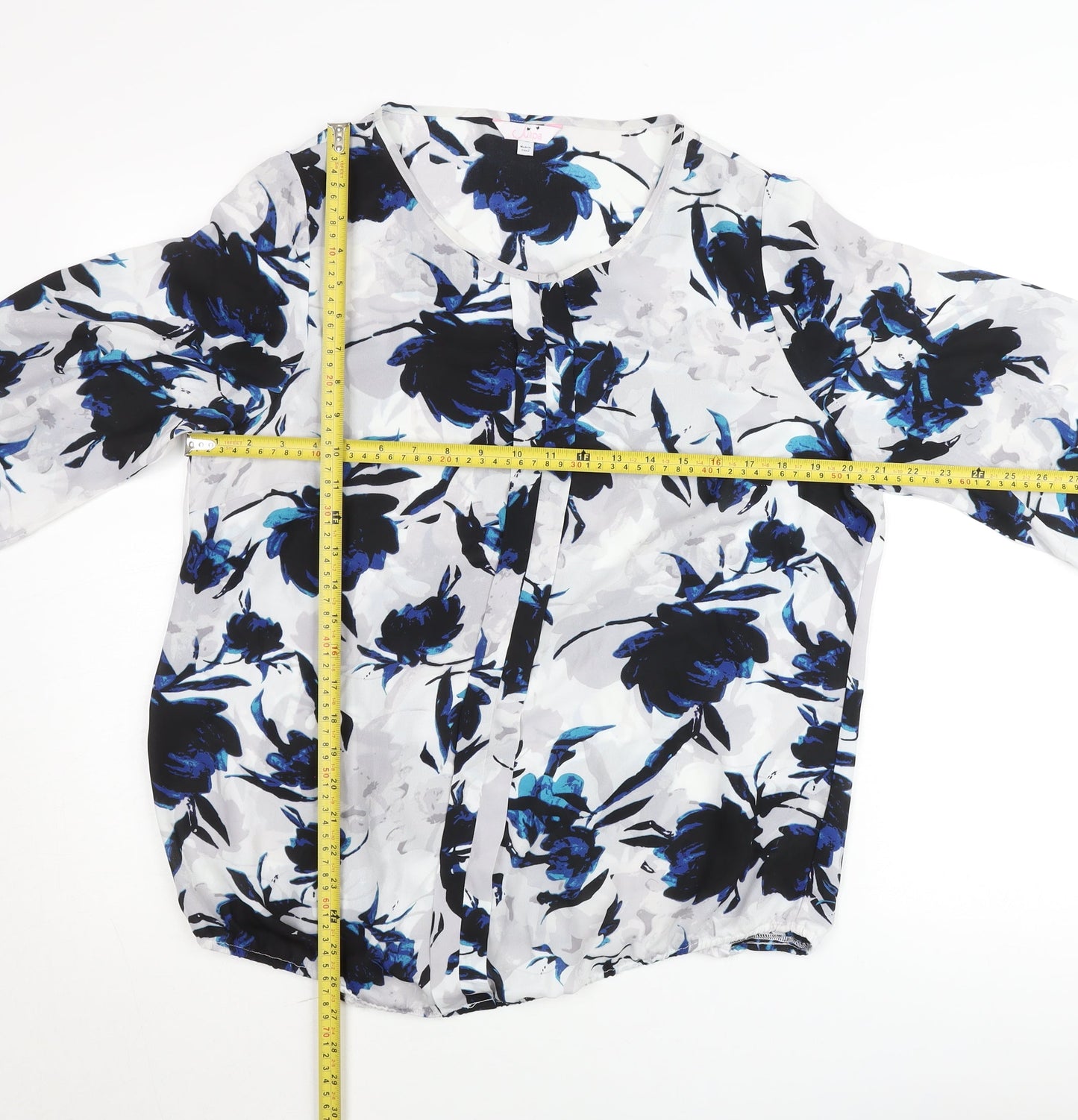Julipa Women Blue Floral Chiffon Tunic Blouse Size 14