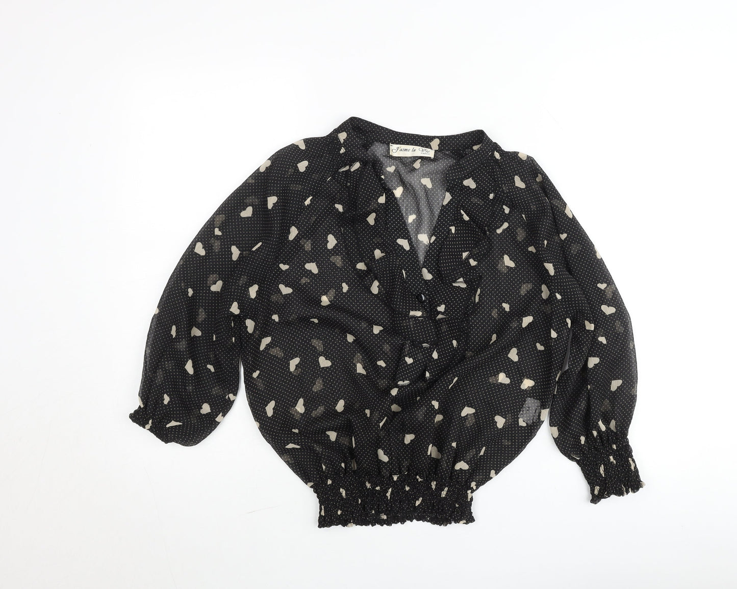 J'aime la Vie Women's Black Heart Print Wrap Blouse Size S
