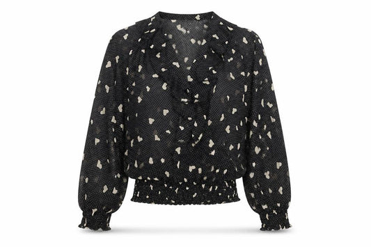 J'aime la Vie Women's Black Heart Print Wrap Blouse Size S