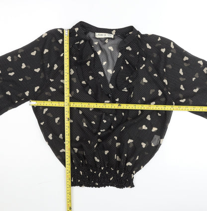 J'aime la Vie Women's Black Heart Print Wrap Blouse Size S