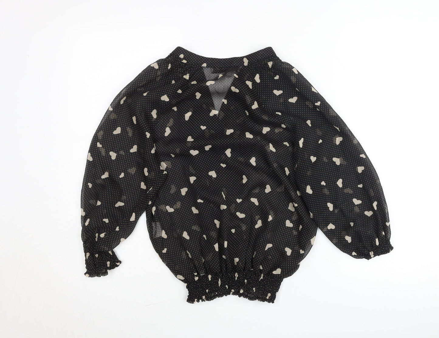 J'aime la Vie Women's Black Heart Print Wrap Blouse Size S
