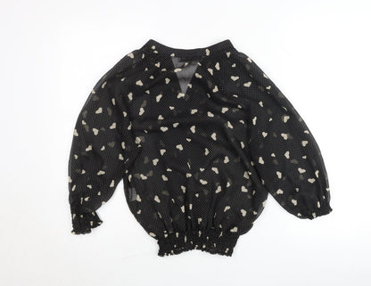 J'aime la Vie Women's Black Heart Print Wrap Blouse Size S