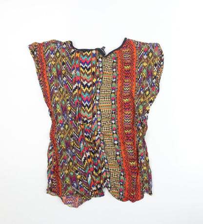 Warehouse Women’s Multicoloured Bohemian Viscose Blouse UK 14 Short Sleeve