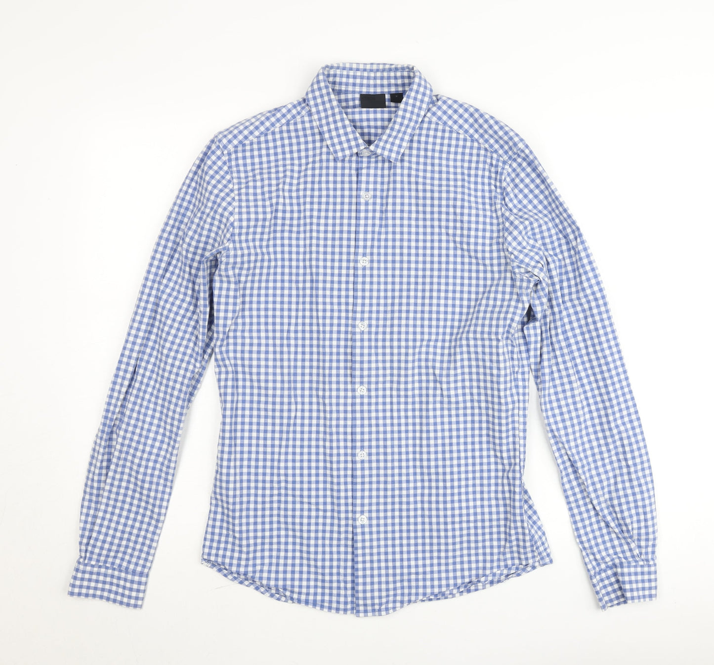 ASOS Men's Blue Check Slim Fit Long Sleeve Button-Up Shirt M