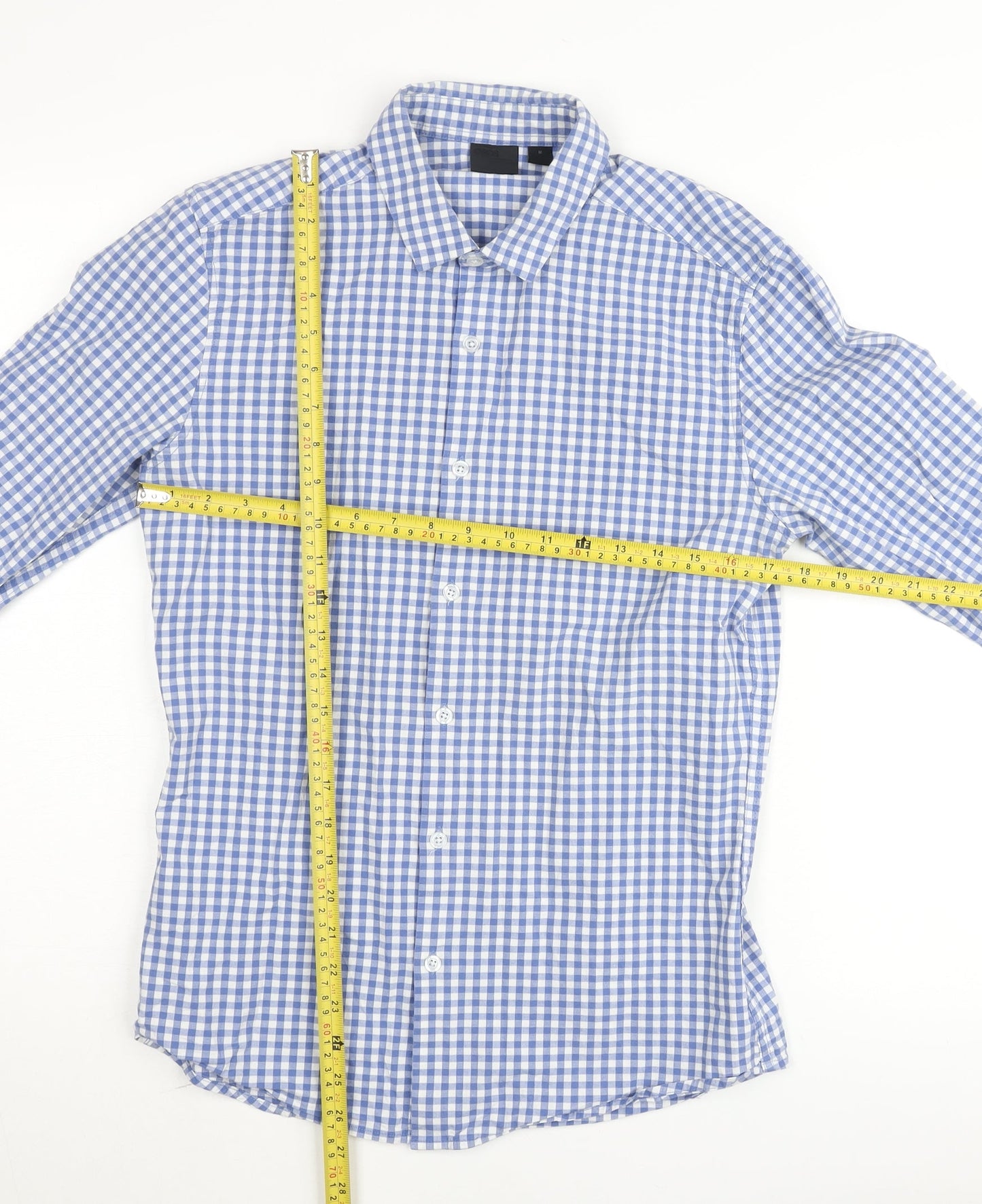 ASOS Men's Blue Check Slim Fit Long Sleeve Button-Up Shirt M
