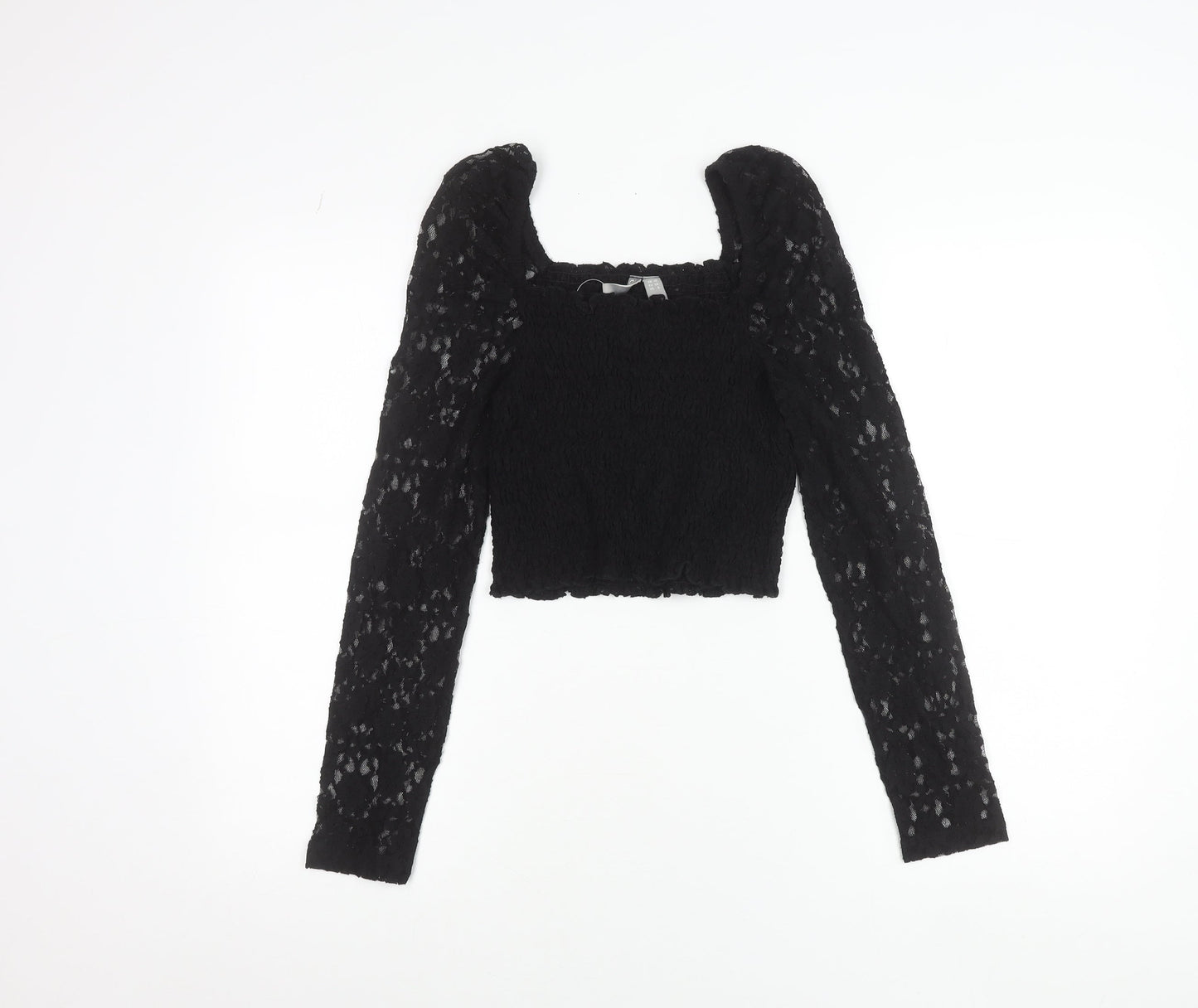 ASOS Women's Black Lace Cropped Puff Sleeve Blouse UK 10