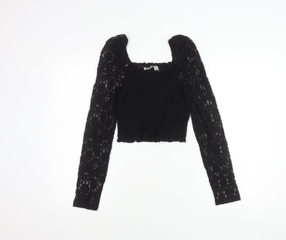 ASOS Women's Black Lace Cropped Puff Sleeve Blouse UK 10