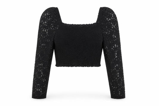 ASOS Women's Black Lace Cropped Puff Sleeve Blouse UK 10